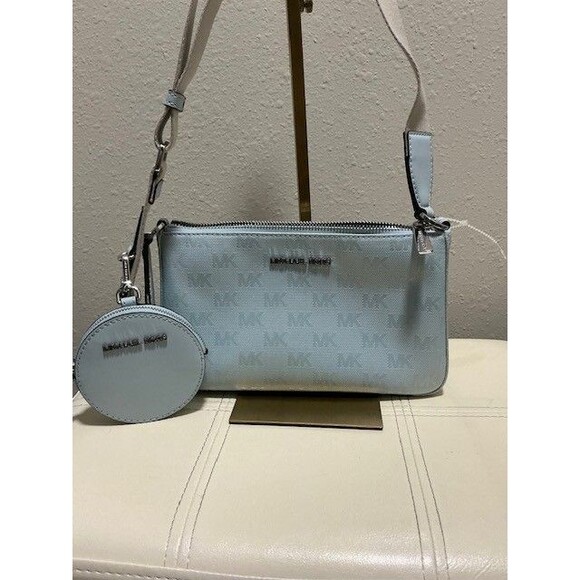 MICHAEL KORS Jet Set Blue X-body Vanilla Guitar Strap Coin Pouch